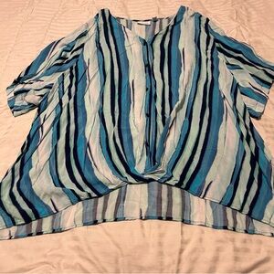 Denim&Co Blue Striped V-Neck Twist-Front Tunic
